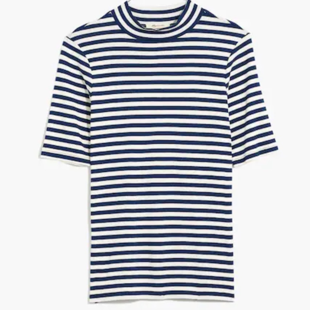 Madewell Drapey-Rib Mockneck Top in Stripe Size S